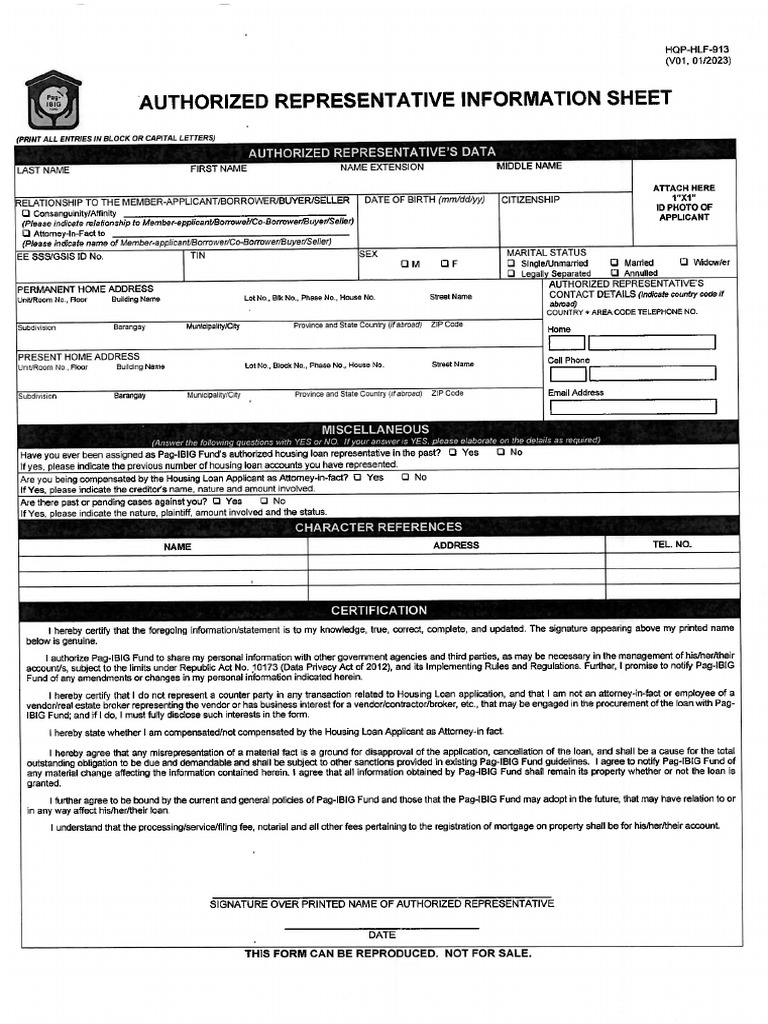 Authorize Representative Information Sheet 1 PDF