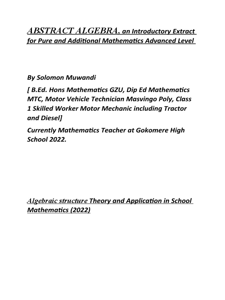 Intro to Abstract Algebra Concepts | PDF | Matrix (Mathematics ...