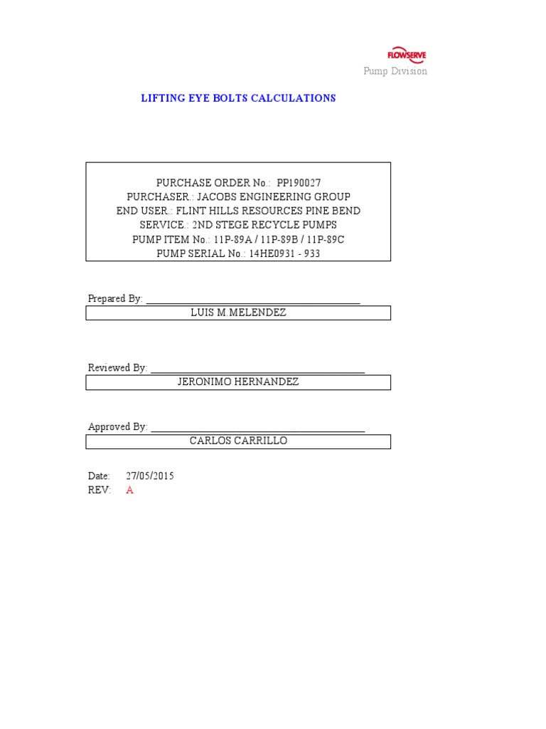 Eye Bolt Calculation PDF Screw Strength Of Materials