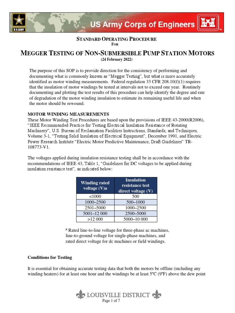 Megger Testing SOP for Pump Motors | PDF | Electric Motor | Insulator ...
