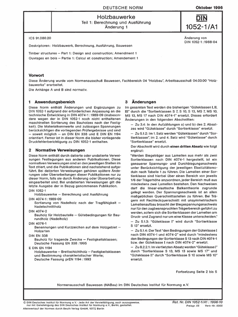 Din 1052-1 A1 1996-10 | PDF
