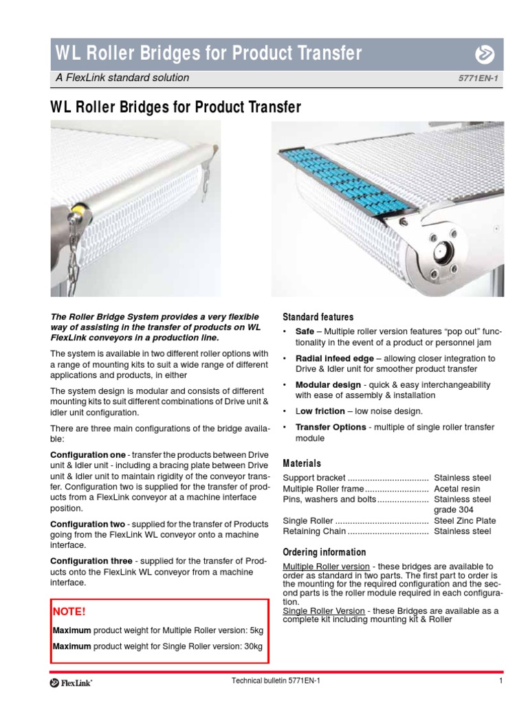 17. WL Roller Bridges for Product Transfer PDF Bearing (Mechanical