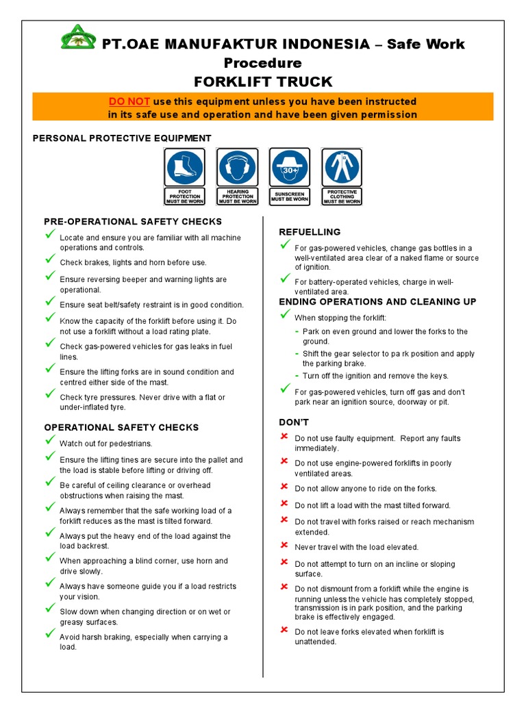 Forklift Safety Procedures Guide | PDF | Forklift | Transportation ...