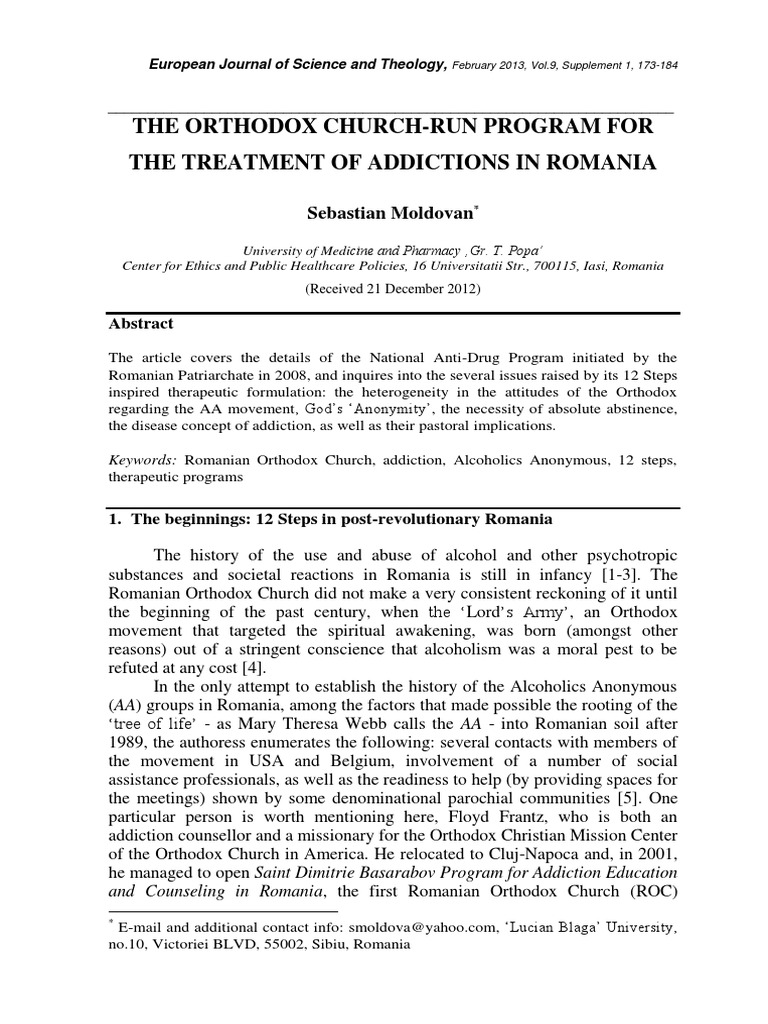 Orthodox Addiction Treatment in Romania | PDF | Twelve Step Program ...