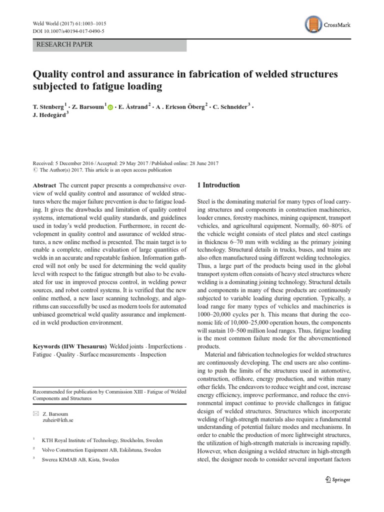 Weld Quality Assurance for Fatigue Loading | PDF | Welding | Construction