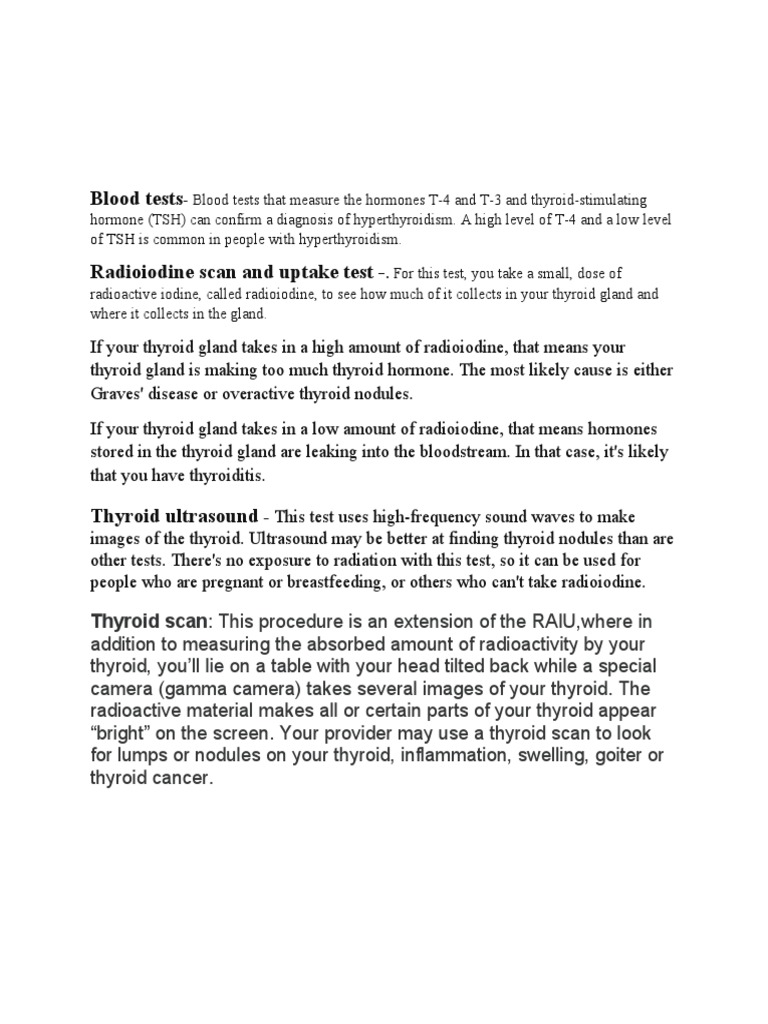 Blood Tests PDF Hyperthyroidism Thyroid