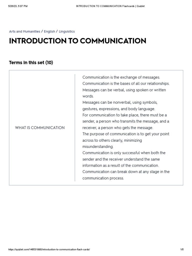 Introduction To Communication Flashcards Quizlet PDF