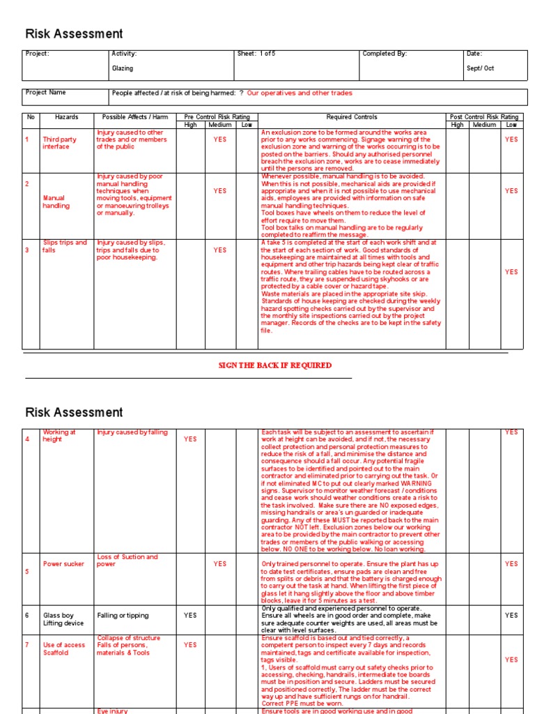Glazing Risk Assessment Template | PDF | Personal Protective Equipment ...