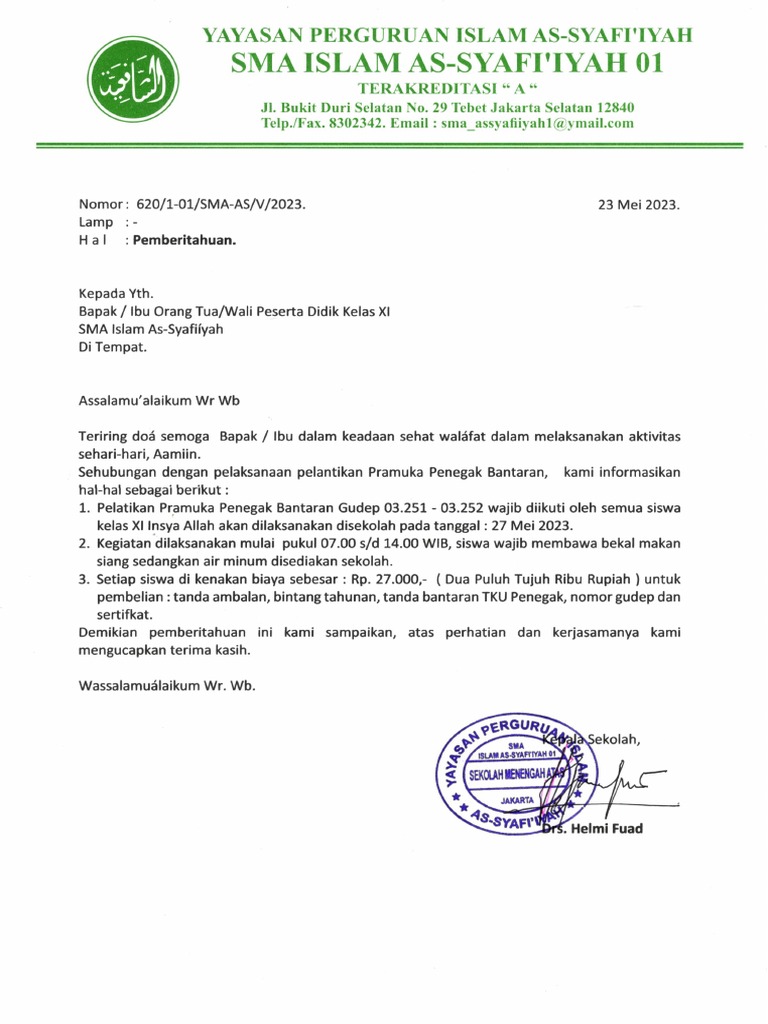 Pemberitahuan Pelantikan Pramuka | PDF