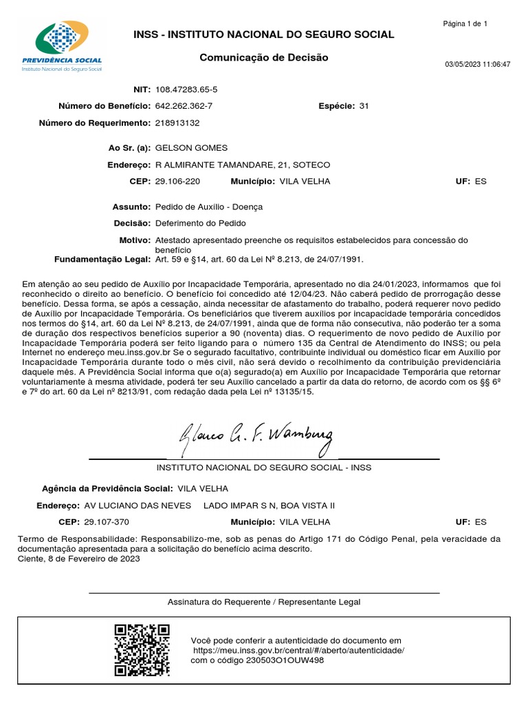 11 carta de deferimento pdf bem estar social justi a