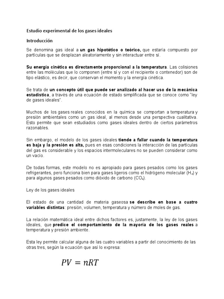 Estudio de Gases Ideales y Ley de Boyle | PDF | Gases | Materiales