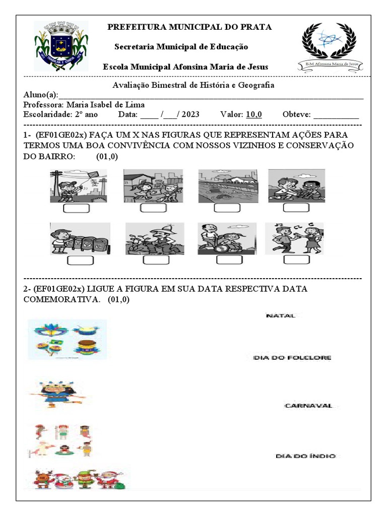 Avaliação Bimestral 2° Ano | PDF