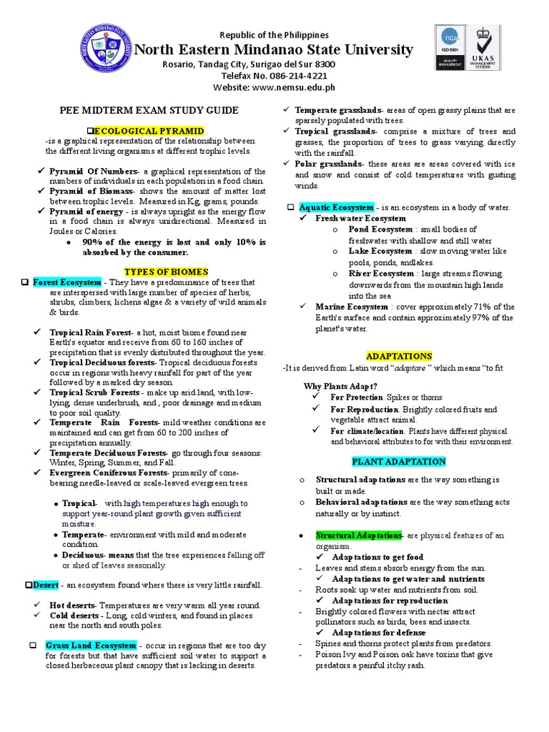 PEE Midterm Exam Study Guide | PDF | Forests | Soil