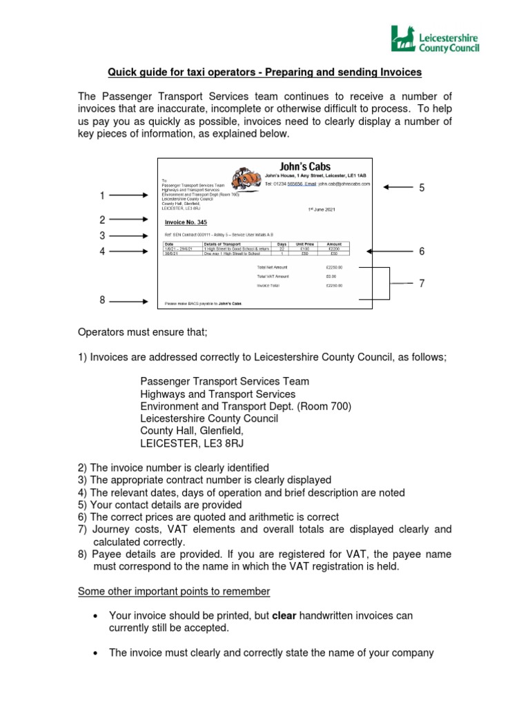 Invoice Guidelines for Taxi Operators | PDF | Invoice