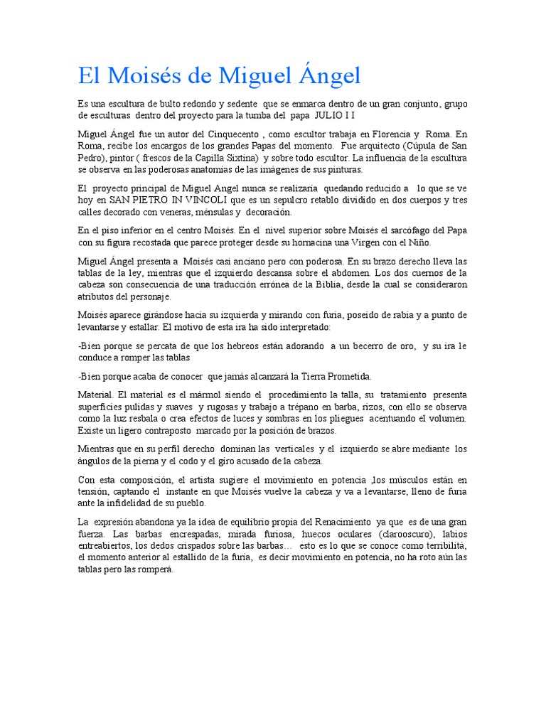 El Moisés de Miguel Ángel | PDF | Miguel Ángel | Escultura