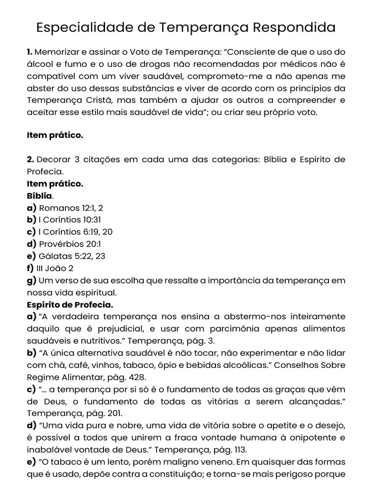 Especialidade de Temperança Respondida | PDF | Nicotina | Cigarro