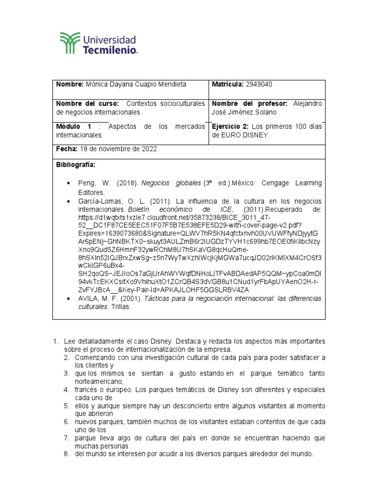 Ejercicio 2 mdcm pdf la compa a walt disney francia