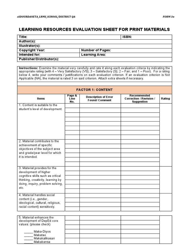SQUAT-FORM 3a-LR EvaluationSheet-Print Materials | PDF | Typography ...