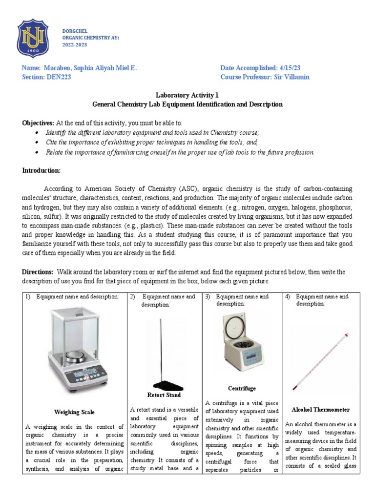 Laboratory Activity 1 Lab Tools and Equipment Identification PDF