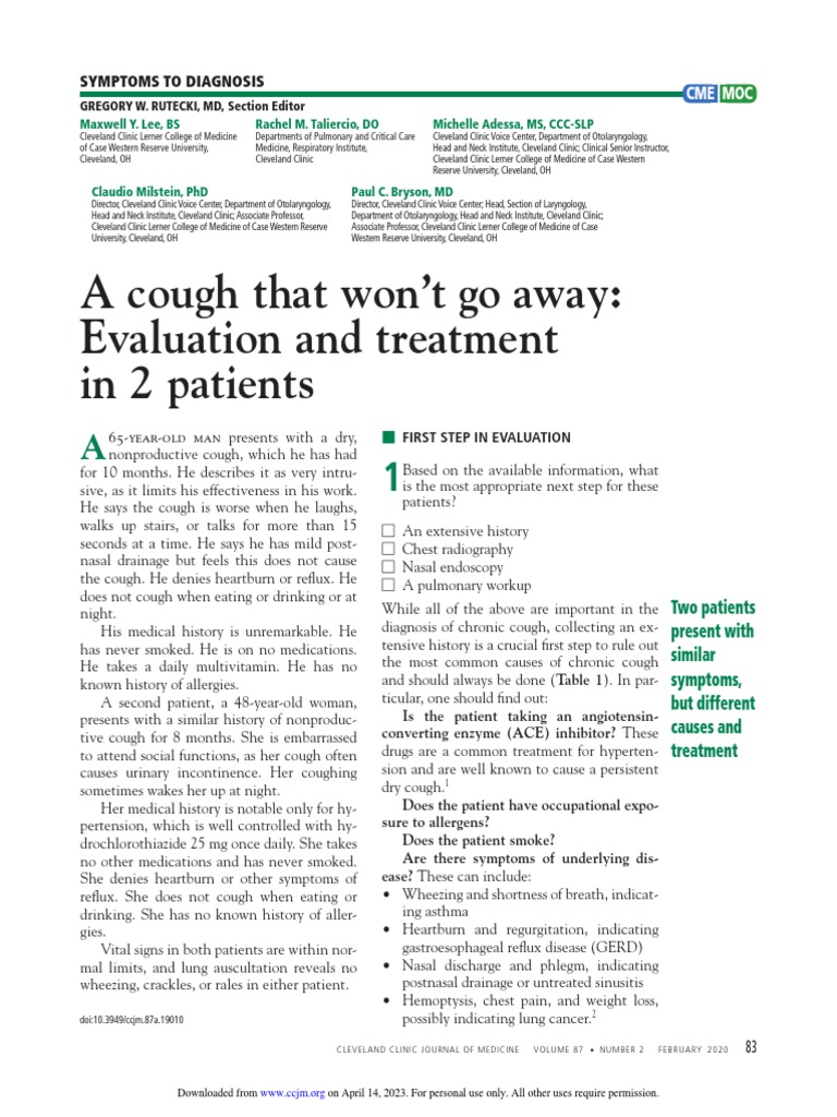 A Cough That Won't Go Away Evaluation and Treatment in 2 Patients PDF