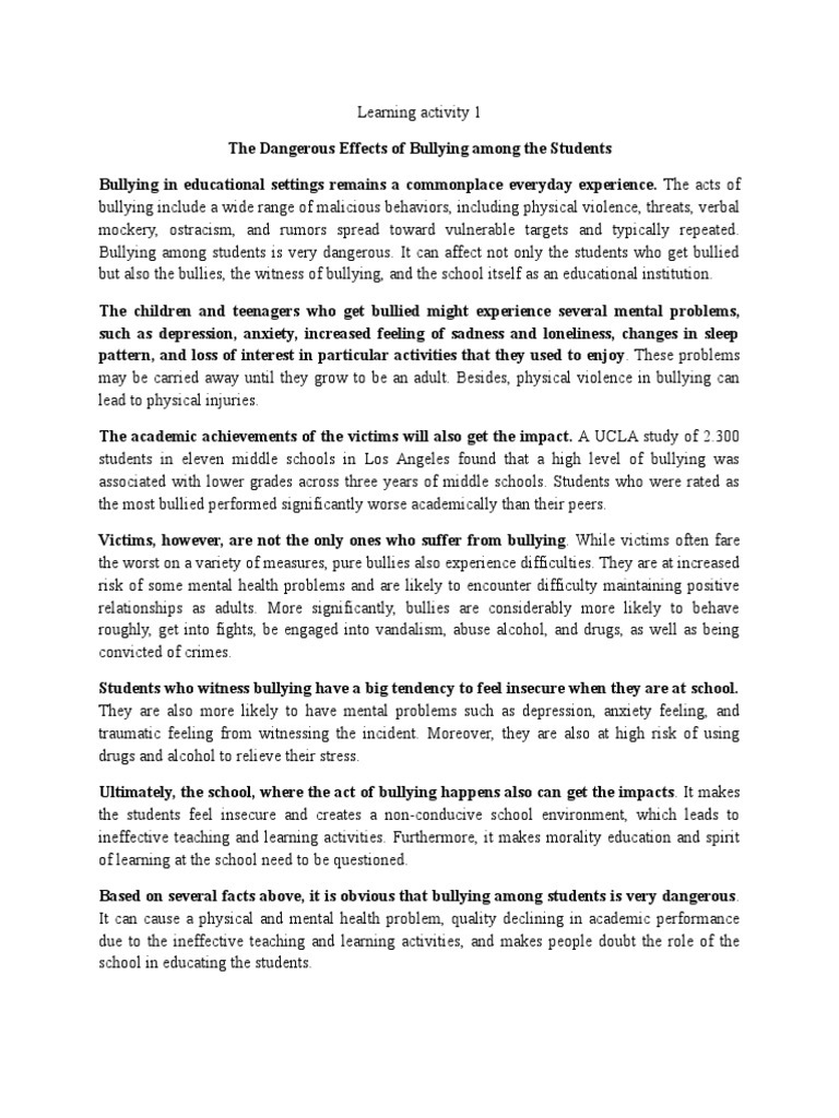 Effects of Bullying on Students' Well-being | PDF | Bullying ...