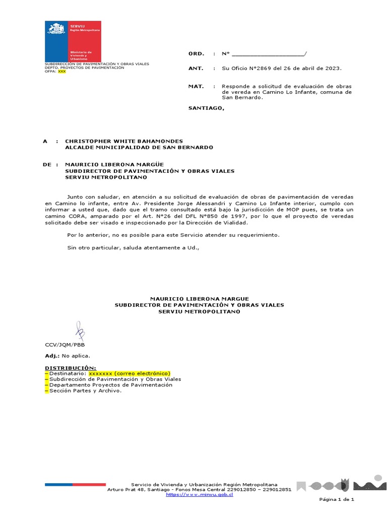 Oficio de Subdirector A XXX | PDF