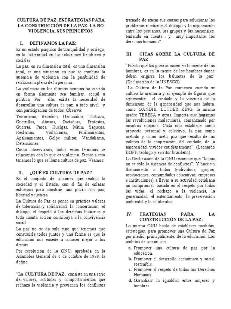 Estrategias para la Cultura de Paz | PDF | Paz | Violencia