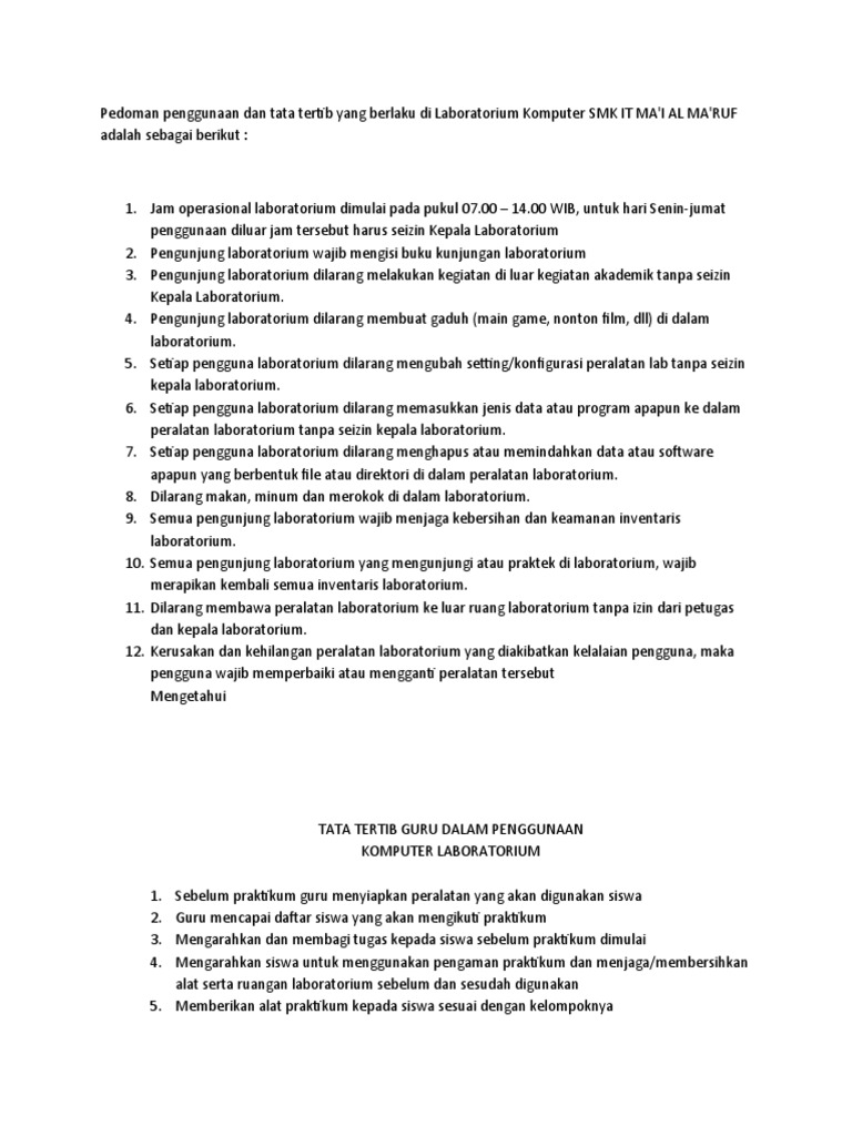 Tata Tertib Lab Komputer PDF