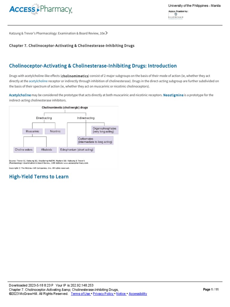 Cholinesterase Inhibitors Overview | PDF | Acetylcholine | Physiology
