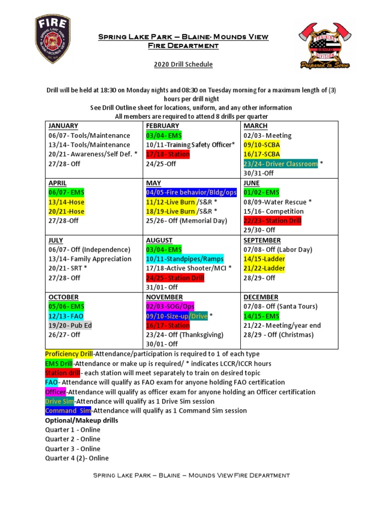 2020 Drill Schedule (Early Version) PDF