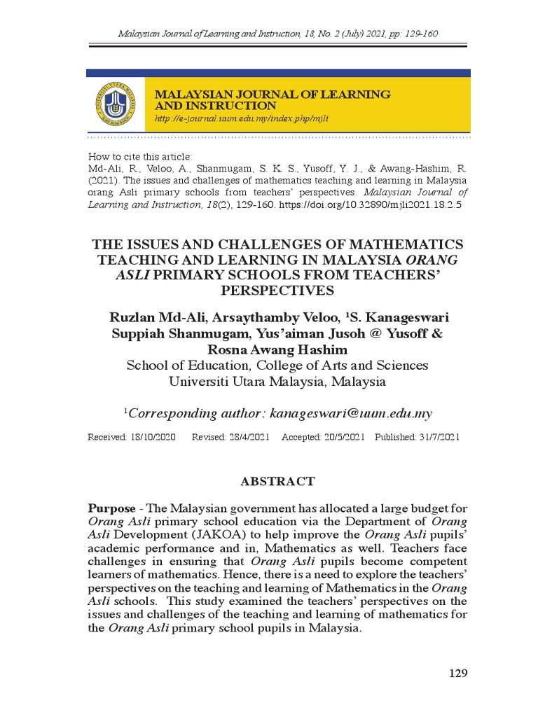Challenges in Mathematics Education for Orang Asli | PDF | Teachers