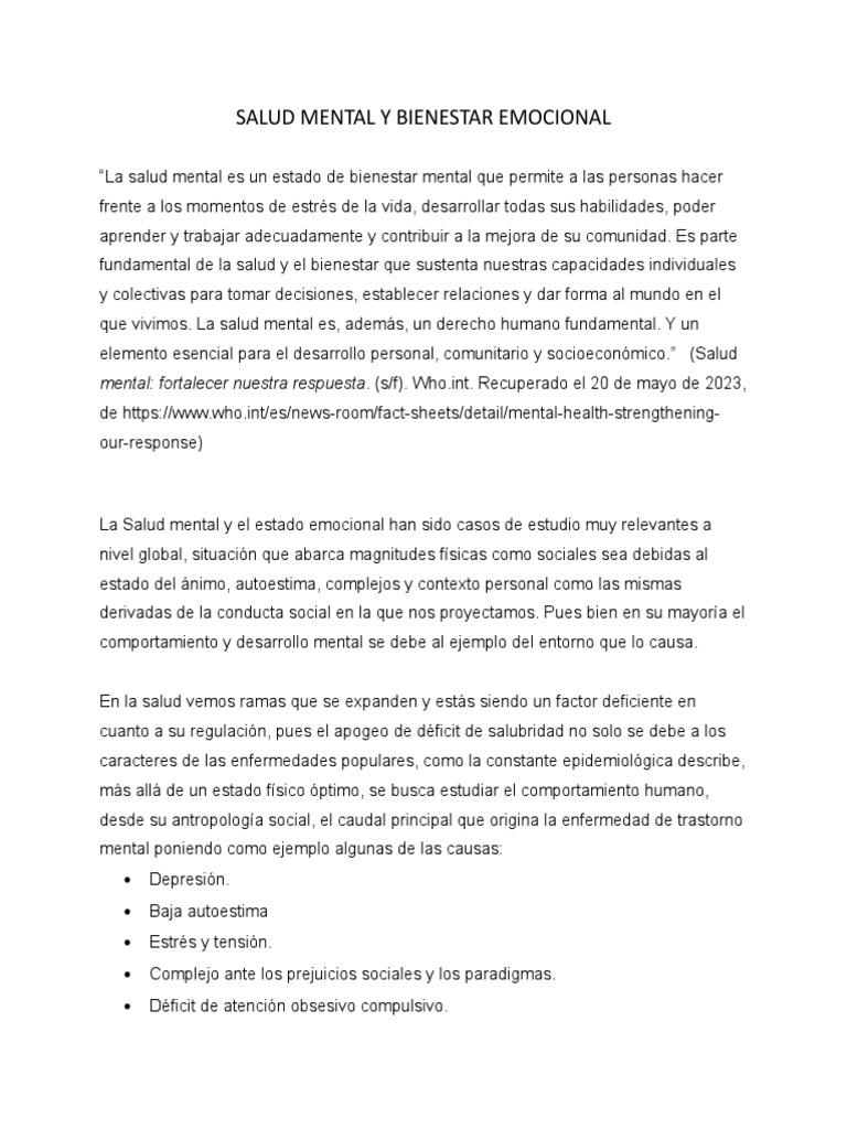 Salud Mental y bienestar Emocional | PDF | Salud mental | Mente