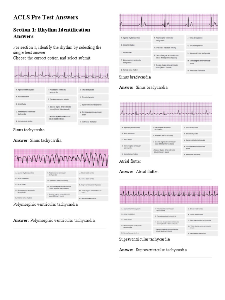 ACLS Pre Test Answers PDF Cardiopulmonary Resuscitation