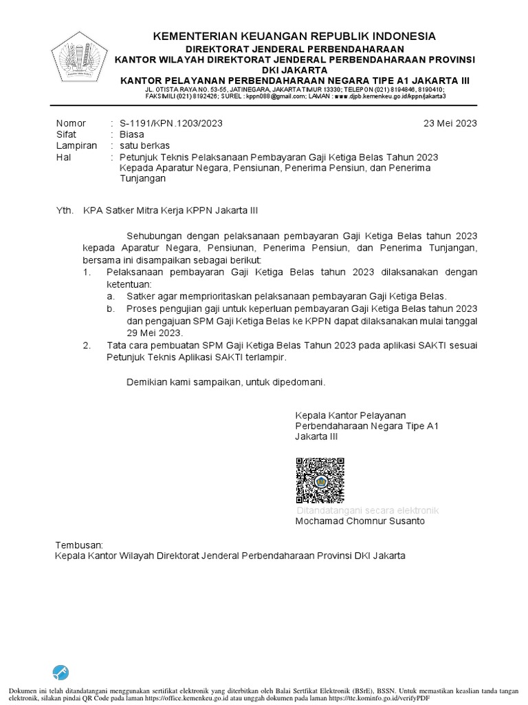 Juknis Pembayaran Gaji Ke-13 Tahun 2023 230524 204432 | PDF