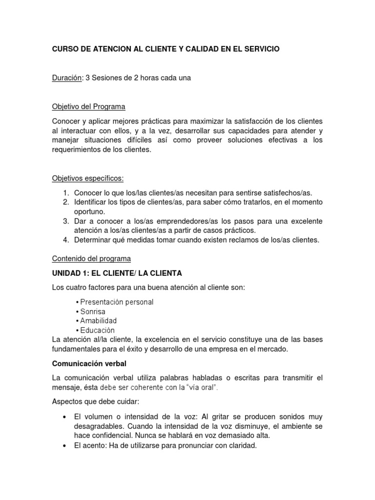 Curso de Atencion Al Cliente y Calidad en El Servicio | PDF ...