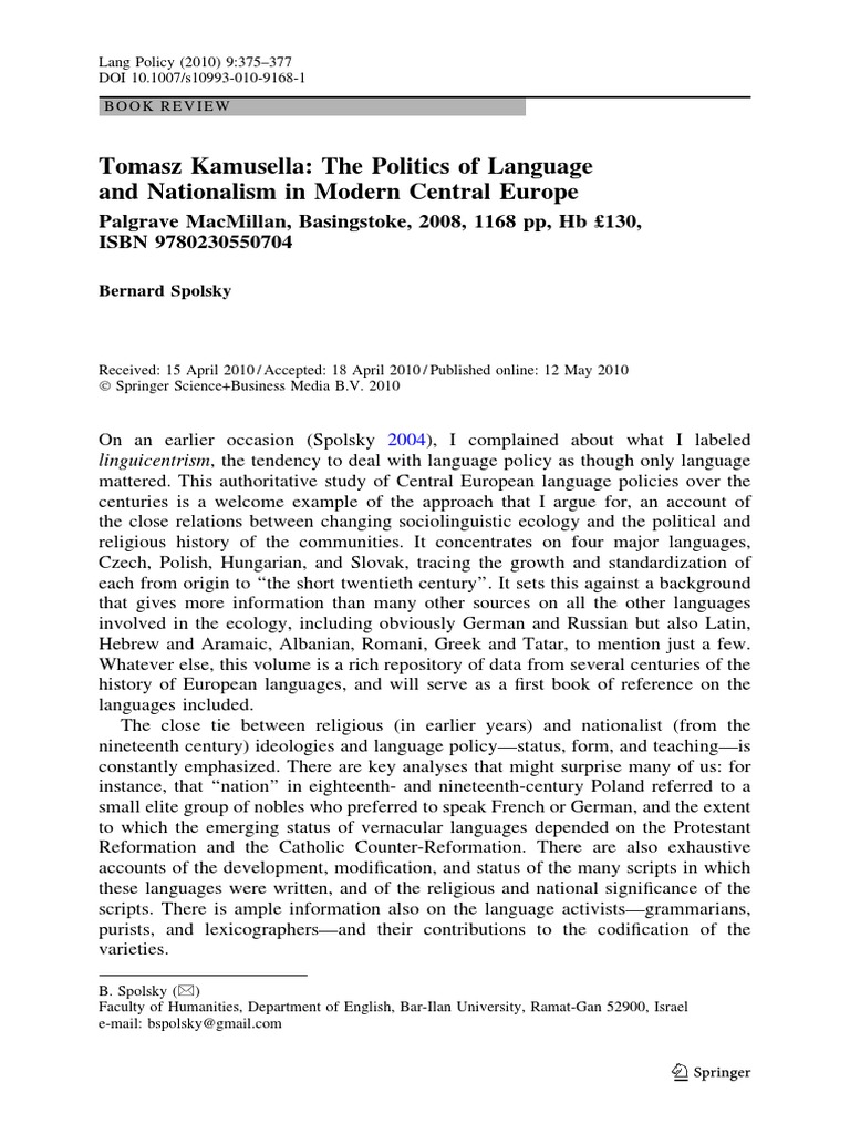 Language Politics in Central Europe | PDF | Nationalism | Nation State