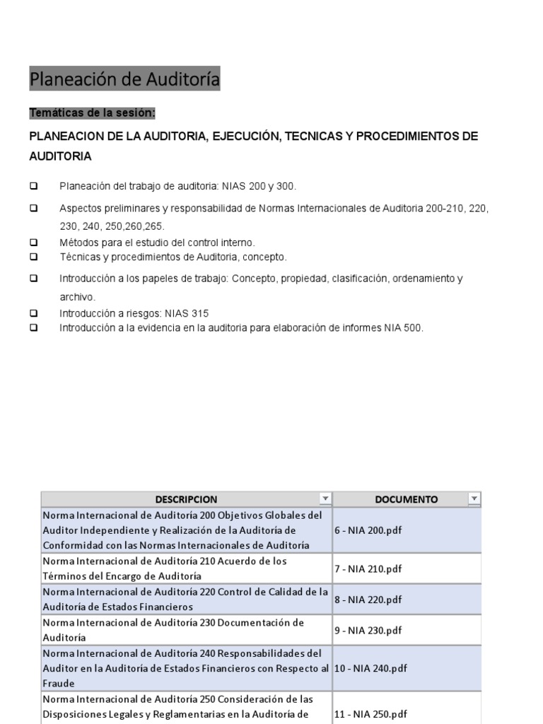 6.1 Planeación de La Auditoria | PDF | Auditoría | Contralor