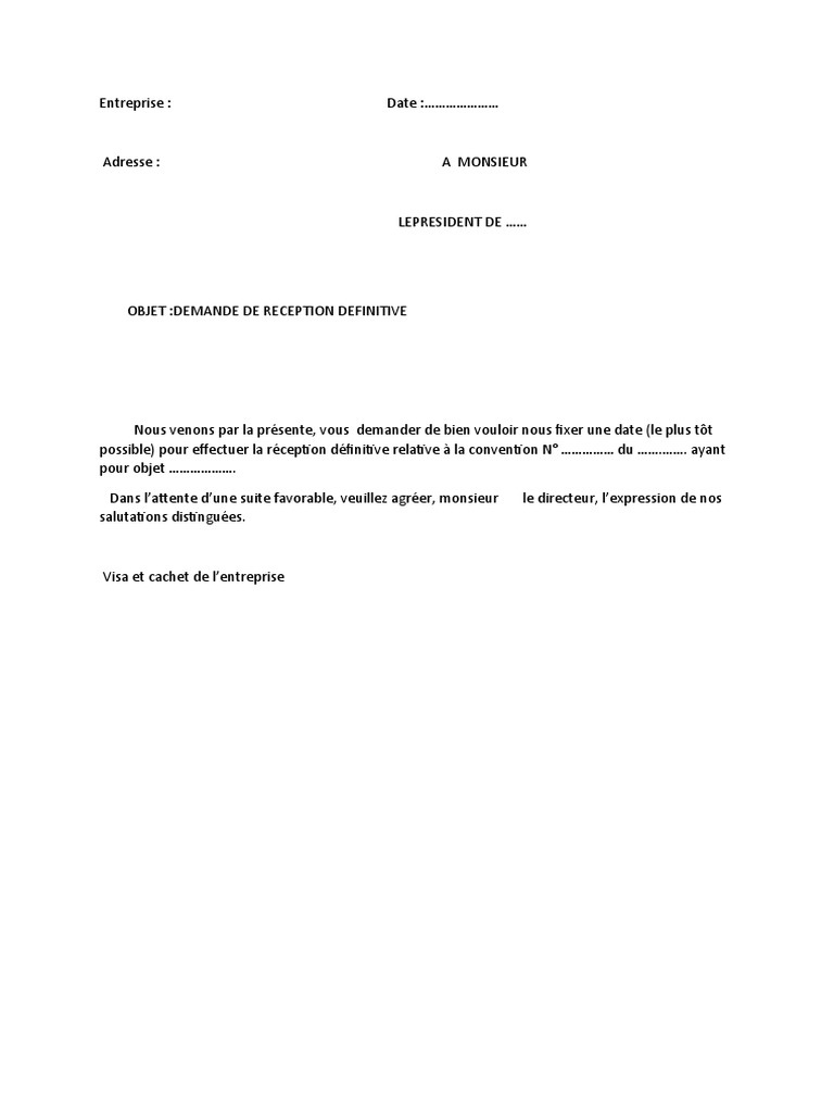 Demande De R ception D finitive PDF Droit