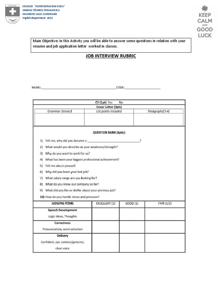 Rubric Job Interview PDF