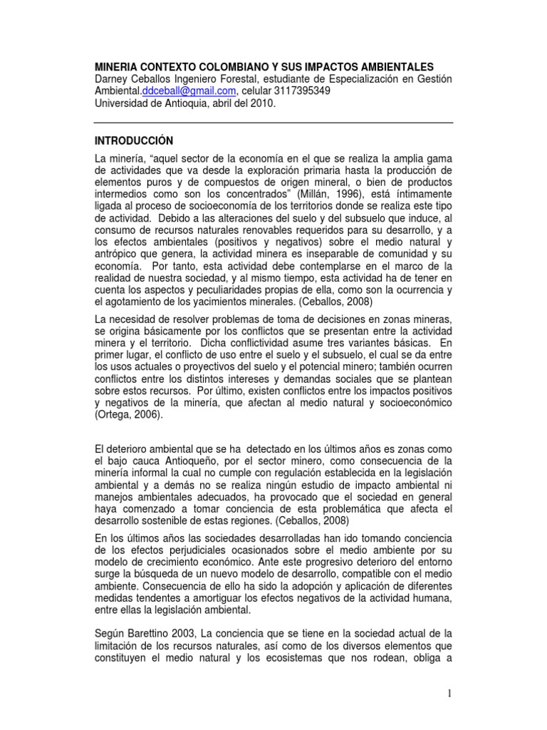 Impactos Ambientales de la Minería en Colombia | PDF | Minería ...