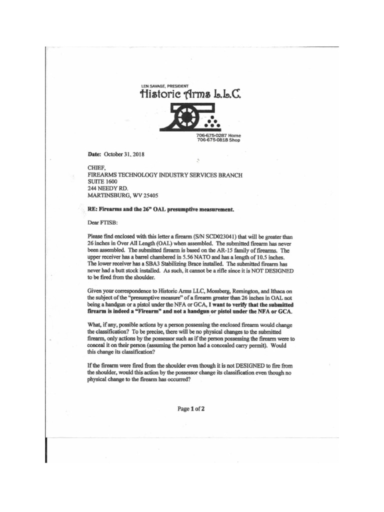 ATF FATD (Firearms and Ammunition Technology Division) Response To