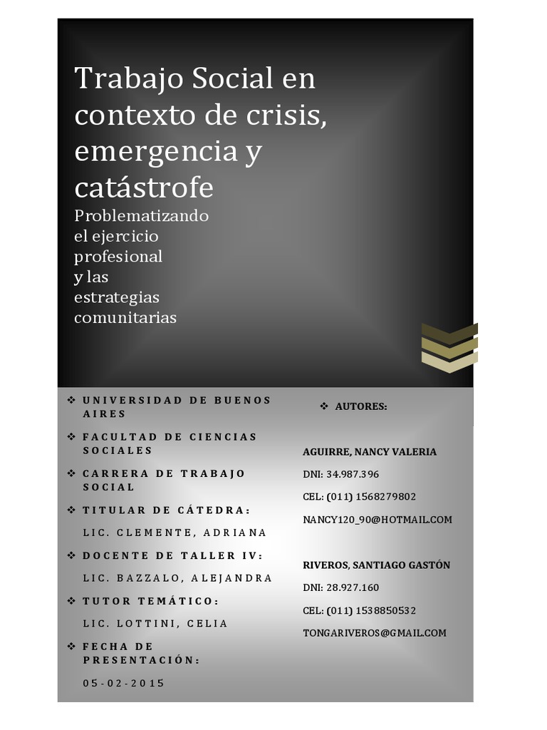 Trabajo Social en Contexto de Crisis y Emergencias Aguirre Riveros | PDF