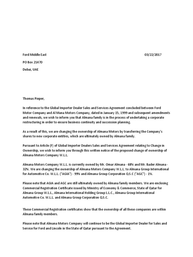 Change of Ownership Letter PDF