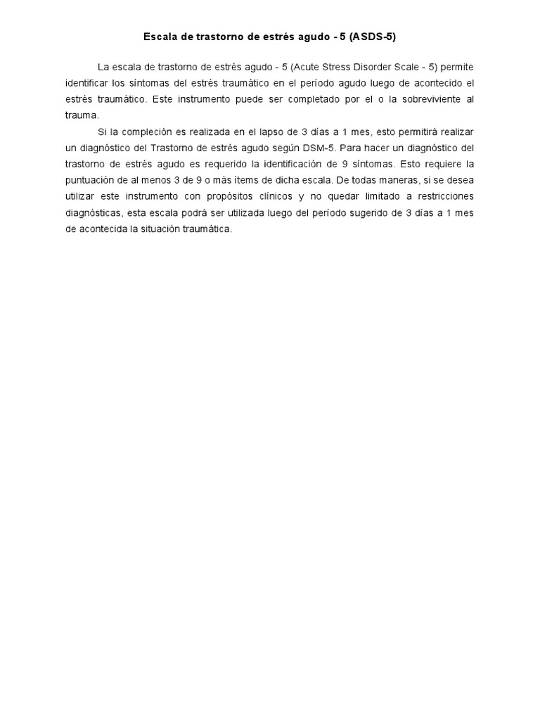 Escala de Trastorno de Estrés Agudo (ADS-5) | PDF | Trauma psicólogico ...