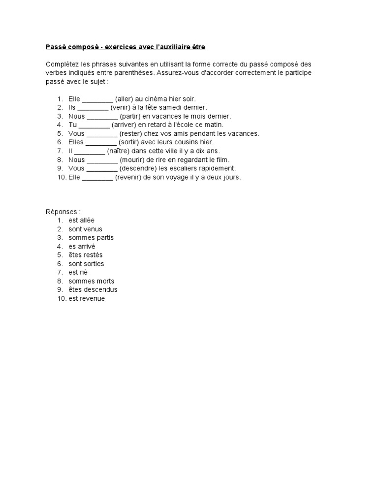 Exercices Passé Composé avec Être | PDF