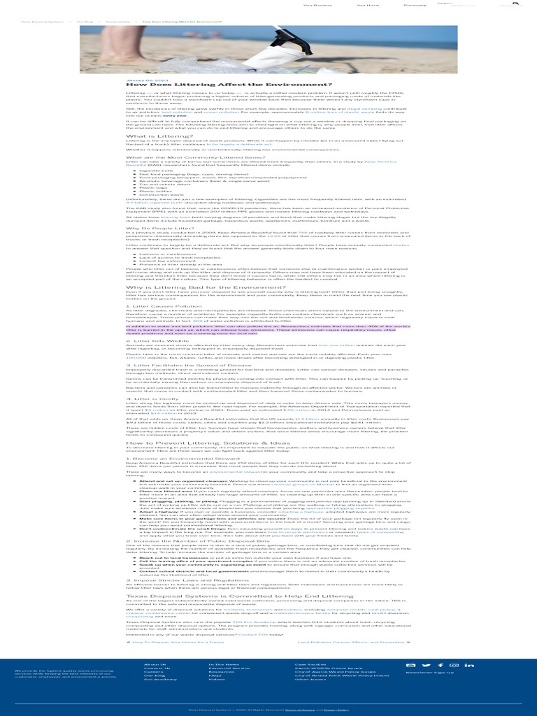 Littering Facts How Littering Affects The Environment TDS PDF