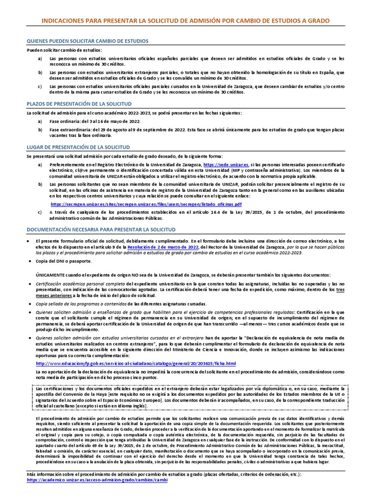 Requisitos Intercambio Zaragoza PDF Gobierno
