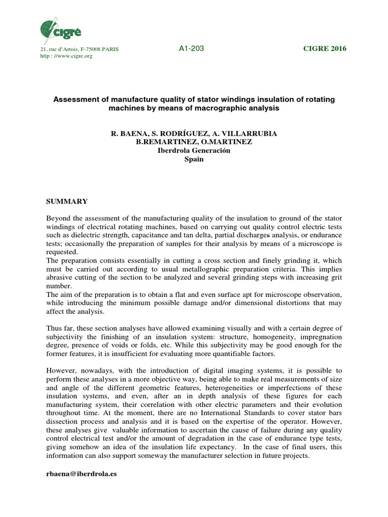 Stator Winding Insulation Quality Analysis | PDF | Insulator ...