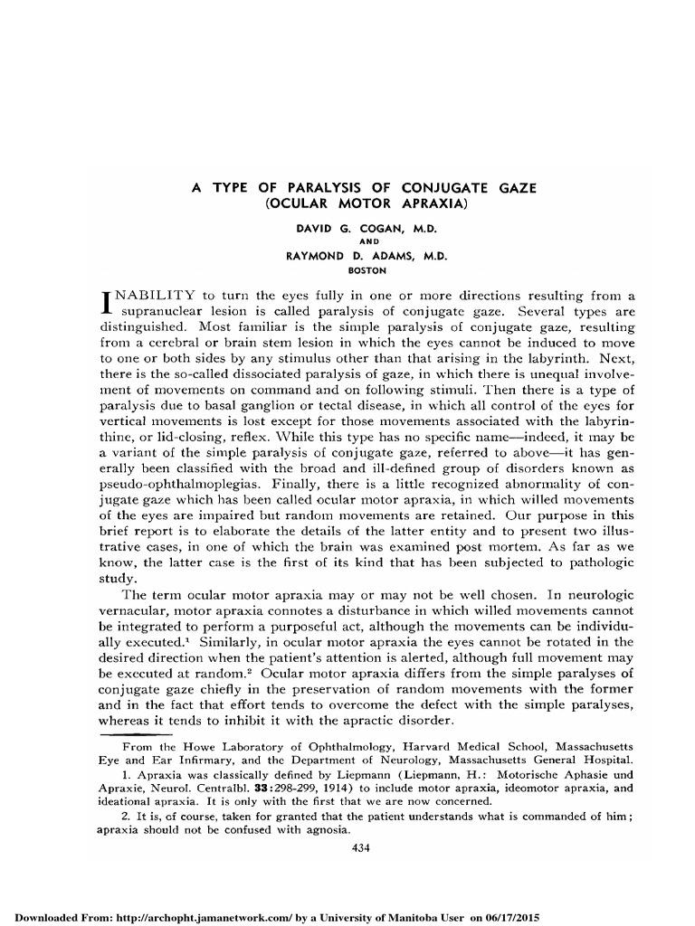 A type of paralysis of conjugate gaze ocular motor apraxia pdf