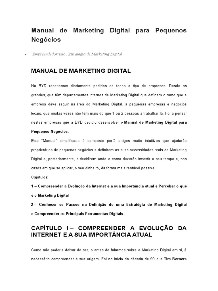 Manual de Marketing Digital para Pequenos Negócios | PDF | Marketing ...